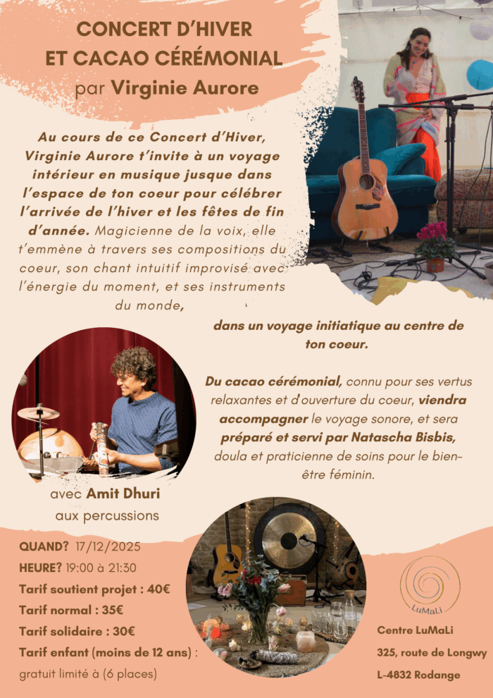 Concert d'Hiver par Virginie Aurore - avec Amit Dhuri aux percussions et Cacao Cérémonial par Natascha Bisbis