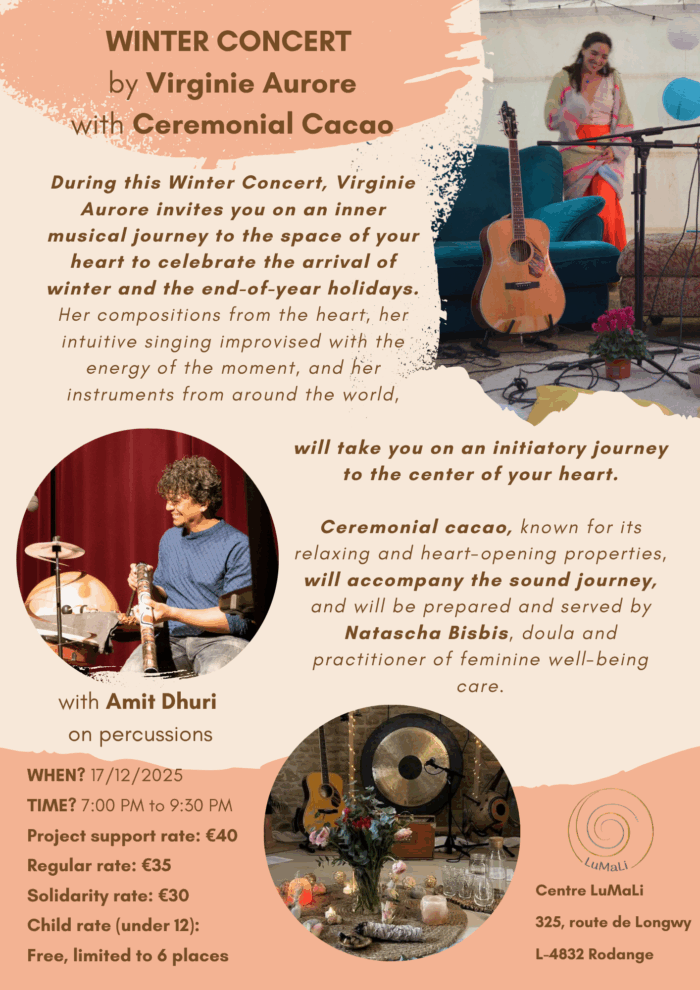 Concert d'Hiver par Virginie Aurore - avec Amit Dhuri aux percussions et Cacao Cérémonial par Natascha Bisbis – Image 2