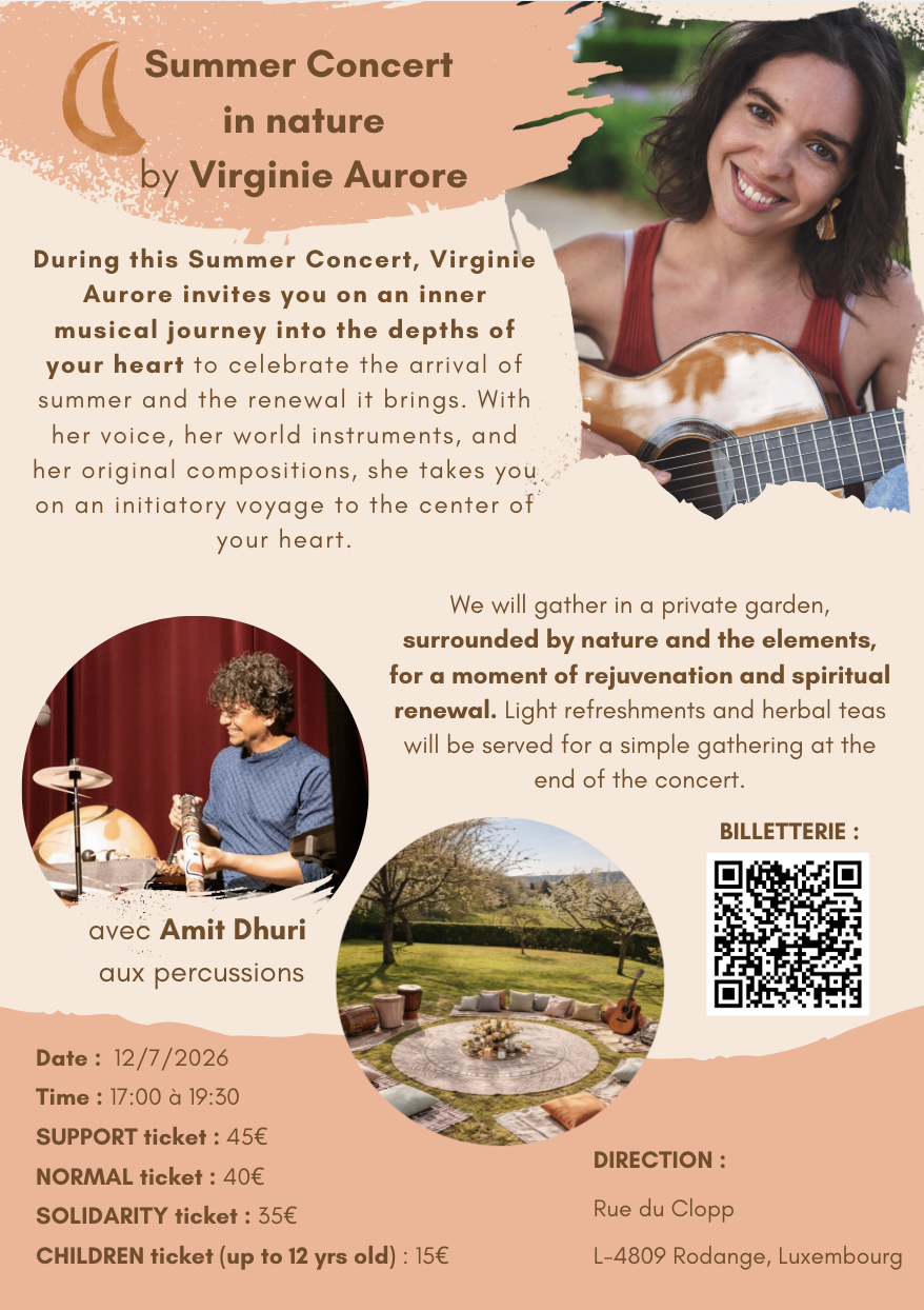 Concert d'été dans un jardin privé par Virginie Aurore, avec Amit Dhuri aux percussions